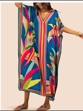 Caftan Vivid Blue Tropical Print Women's Caftan